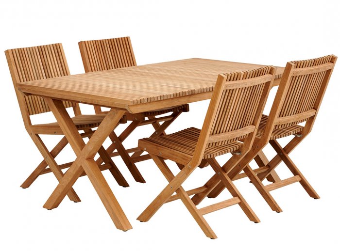 Julita Matgrupp 150x90 cm Teak ink 4st Fällstolar