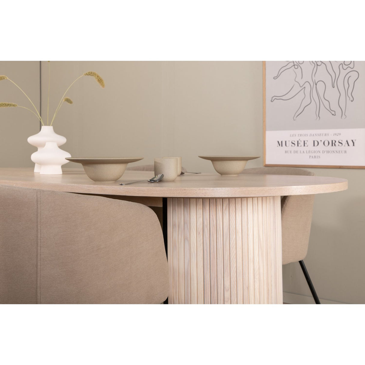 Bianca, Berit Oval matgrupp Beige, Vitputsad, 4st