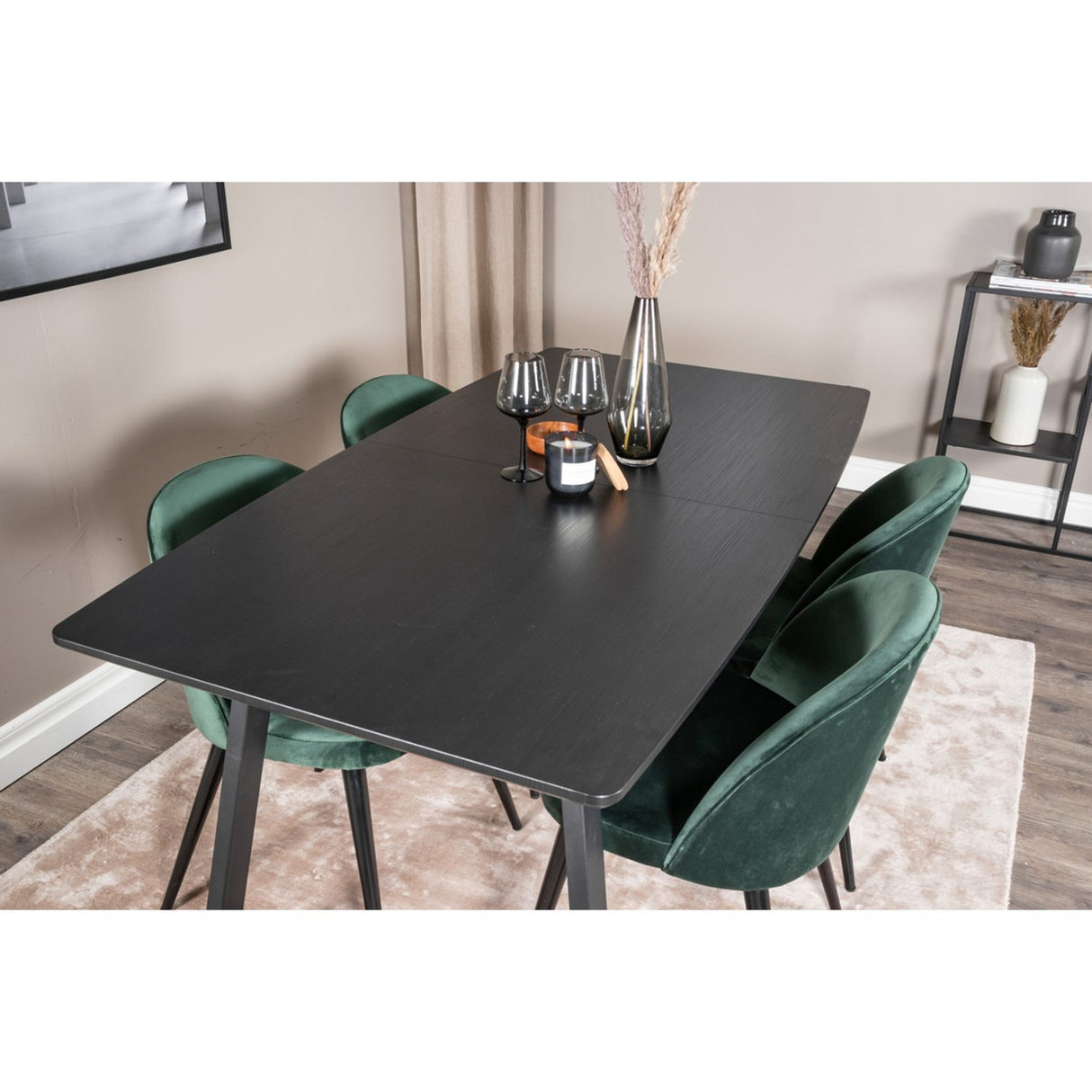 Inca, Velvet Rektangulär matgrupp Svart,Grön, Svart, 160 x 85