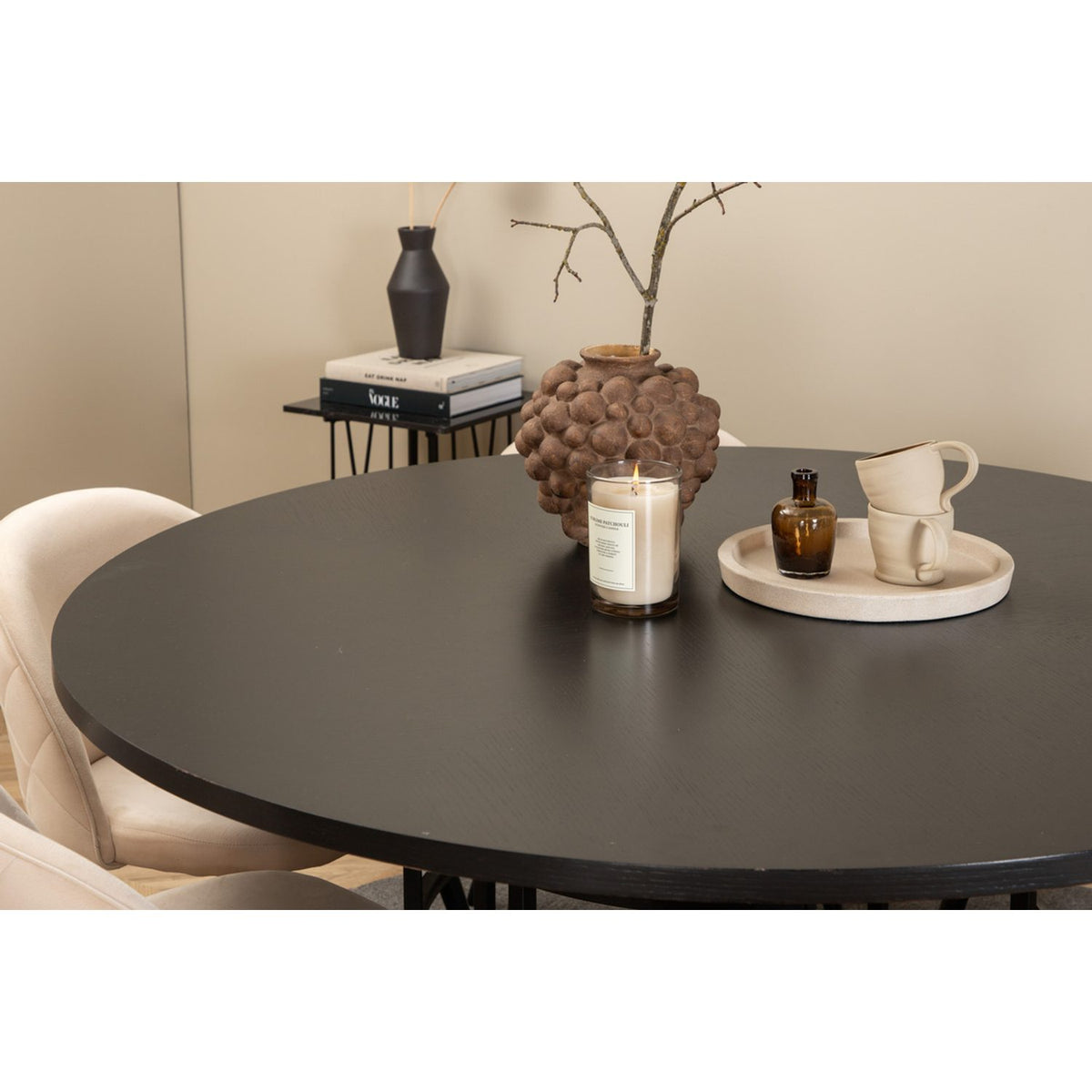 Copenhagen, Velvet Rund matgrupp Beige,Svart, Svart, ⌀140