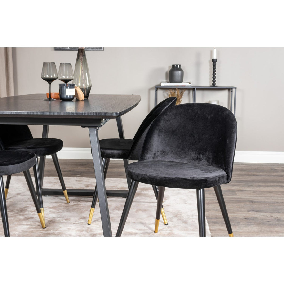 Inca, Velvet Rektangulär matgrupp Svart,Guld, Svart, 160 x 85