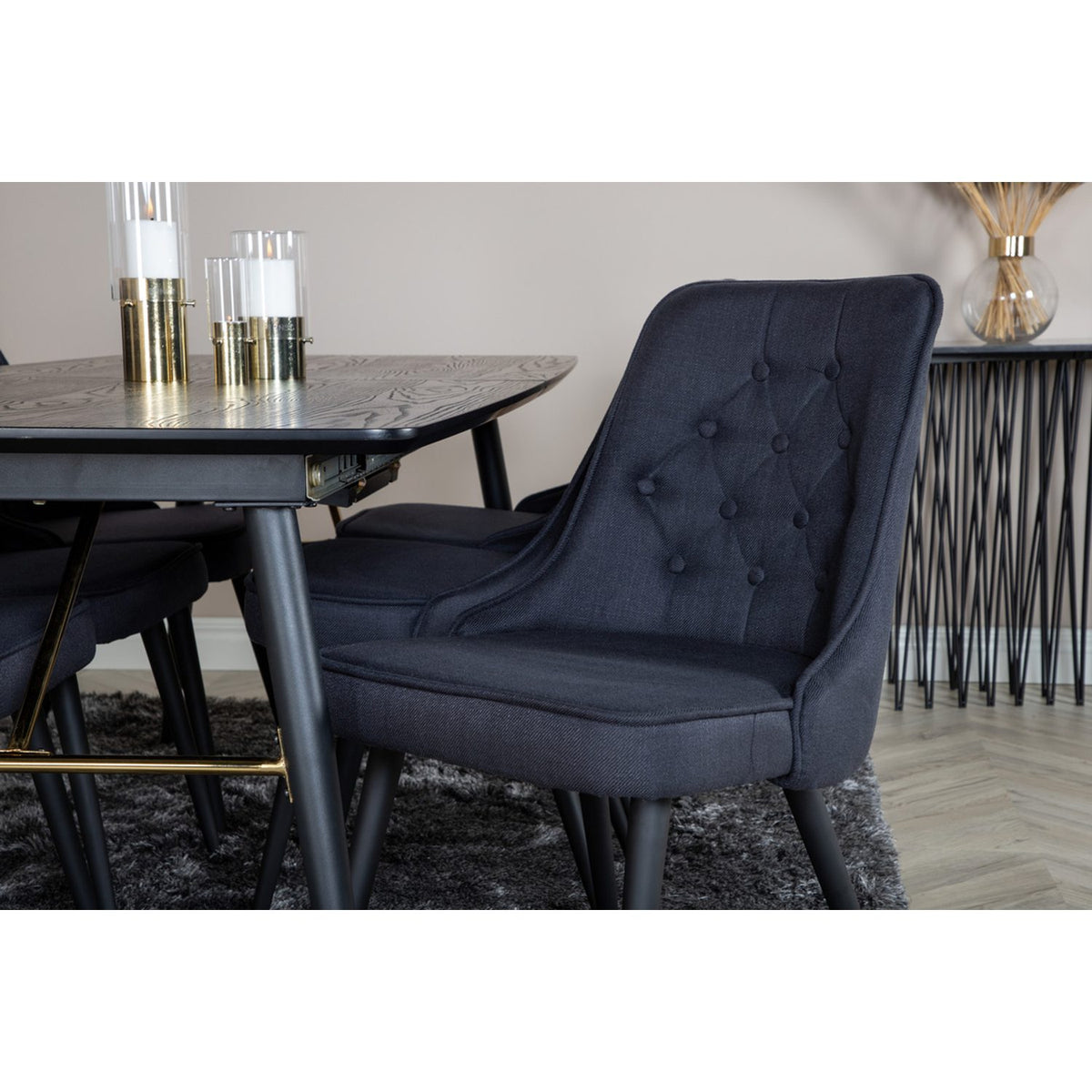 Gold, Velvet Deluxe Rektangulär matgrupp Svart, Svart, 180 x 85