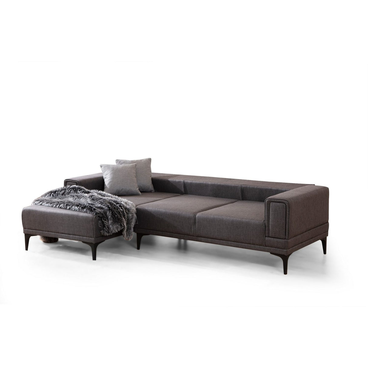 Hanoi (250-140 x 85 x 77 cm) Hörnsoffa-bäddsoffa Mörkgrå, Vänster