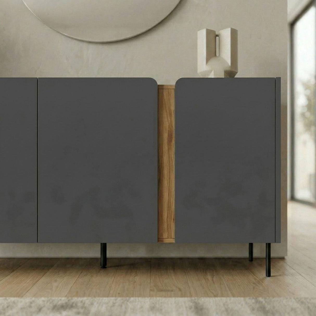 Prague (150 x 82,9 x 40,5 cm) Konsolbord Antracit naturlig ek svart