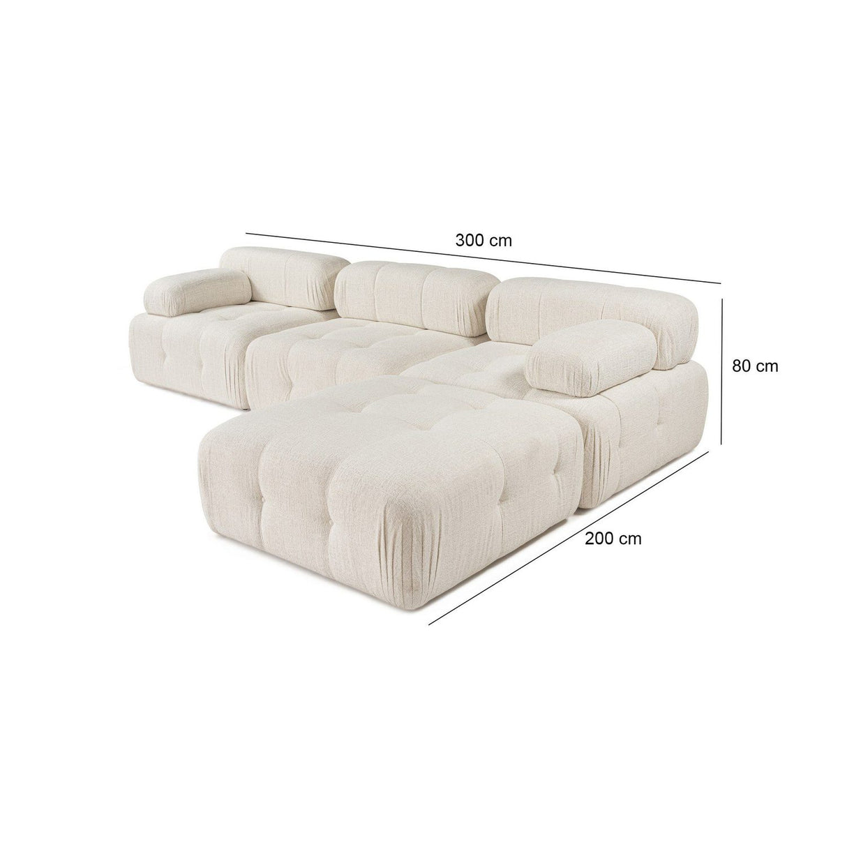 Tallinn 3-sits med puff (300-200 x 100 x 80 cm) Hörnsoffa Creme