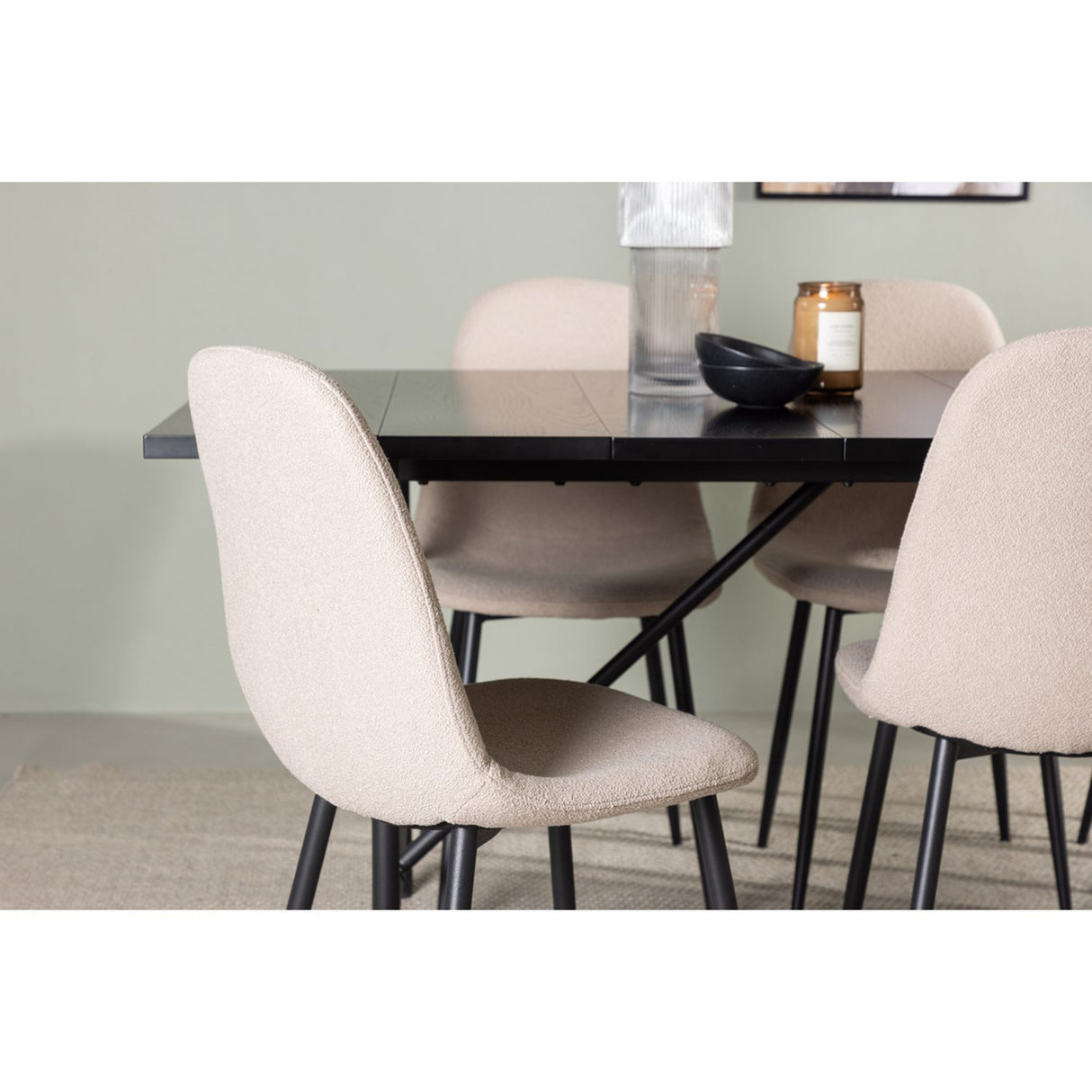 Astrid, Polar Rektangulär matgrupp Beige,Svart, Svart, 200 x 90
