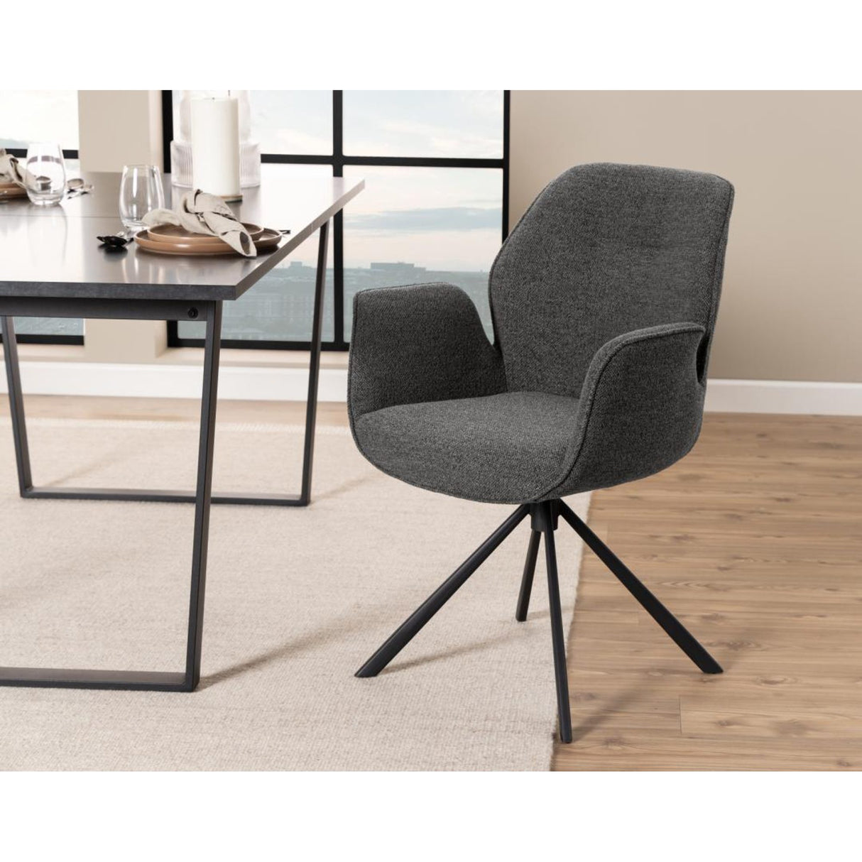 Millau Karmstol Snurr Monza tyg Antracit