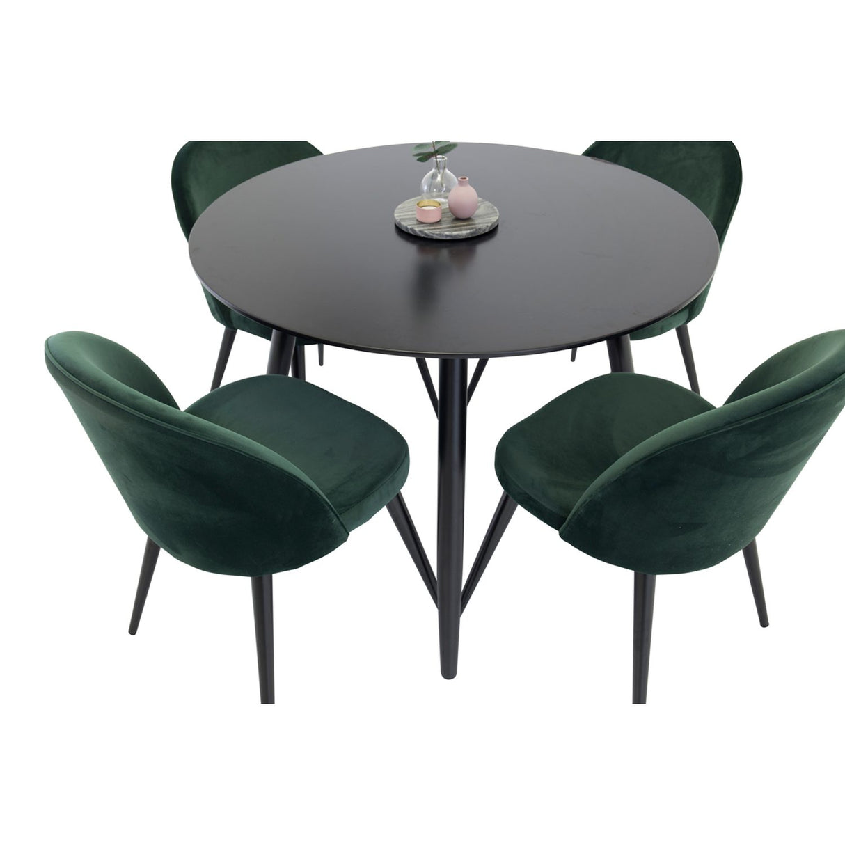 Plaza, Sammet Rund matgrupp Svart, Grön, Svart, ⌀100