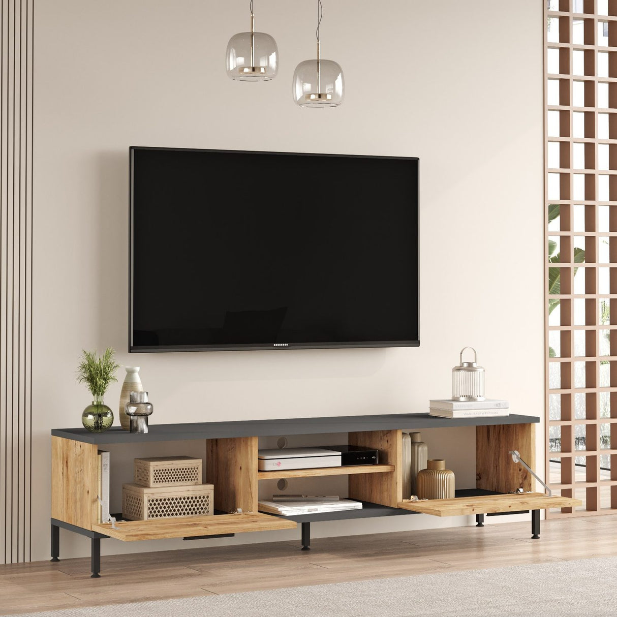 Maputo (160 x 39,1 x 35 cm) Atlantisk furu Antracit TV-enhet