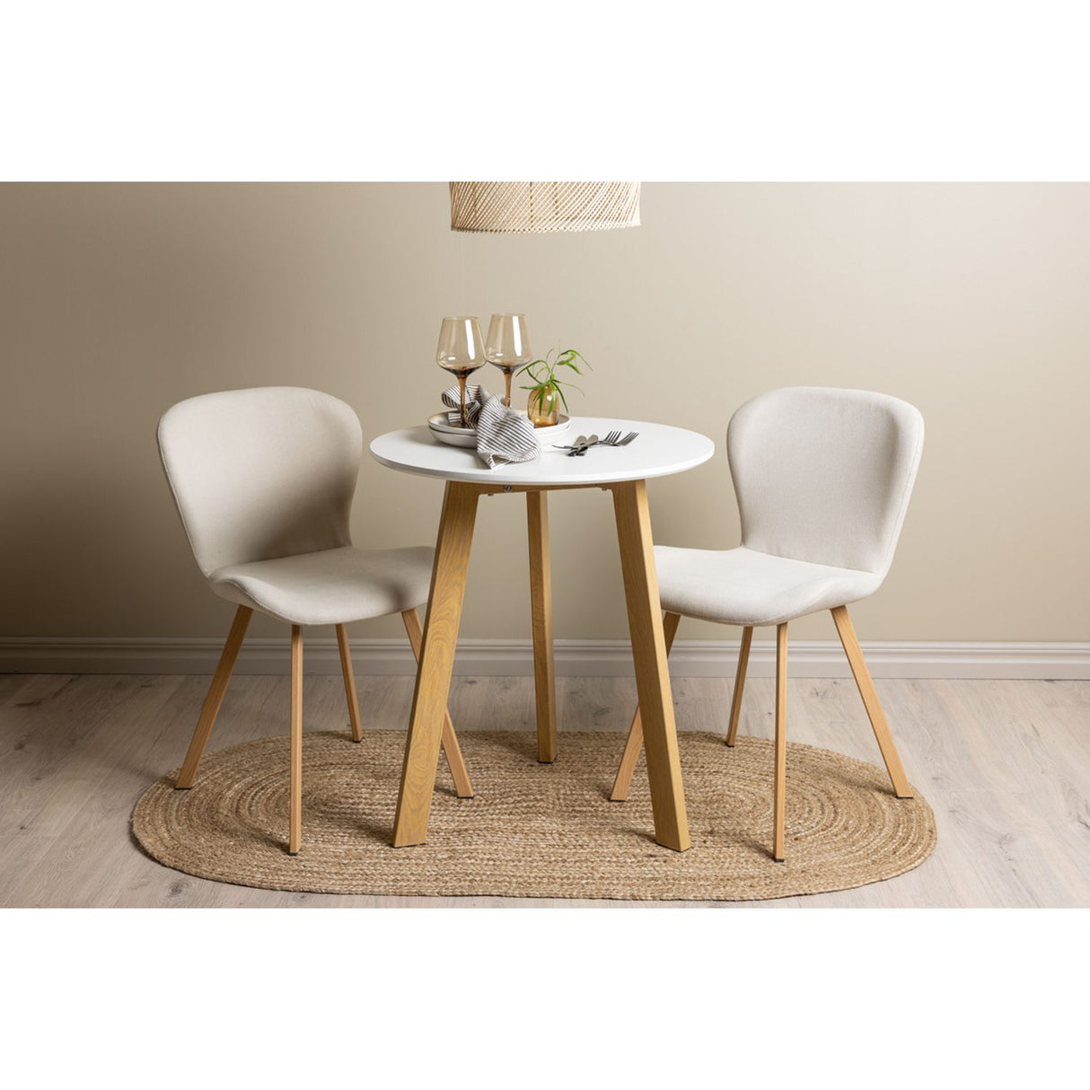 Leonora, Lilja Rund matgrupp Beige, Natur, Vit, ⌀65