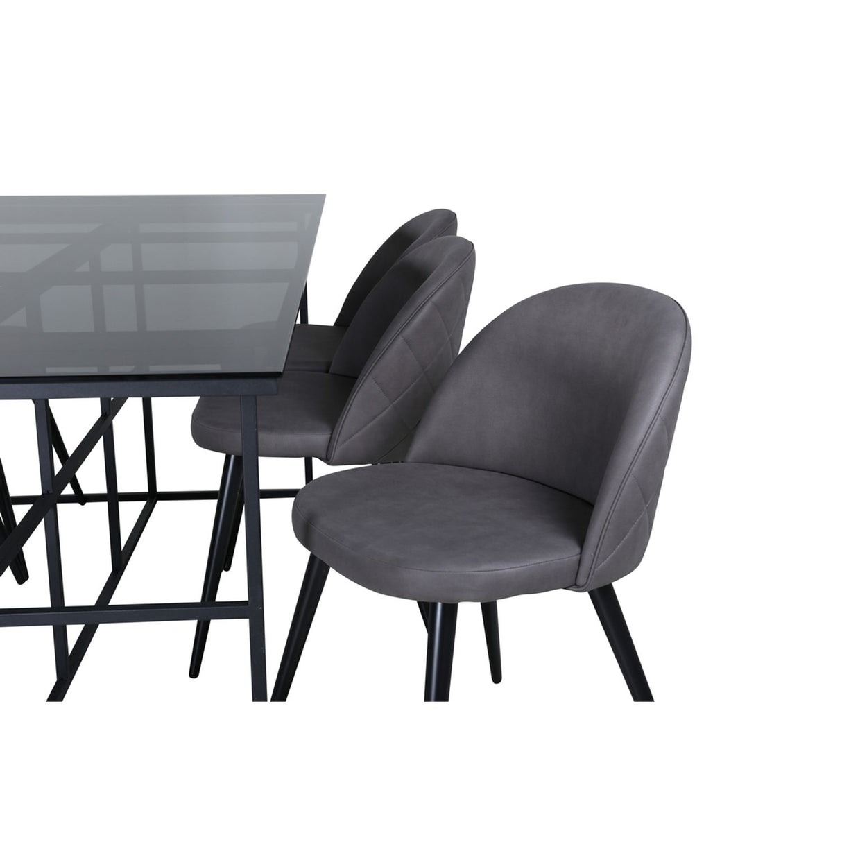 Leif, Velvet Rektangulär matgrupp Svart,Grå, Svart, 200 x 90