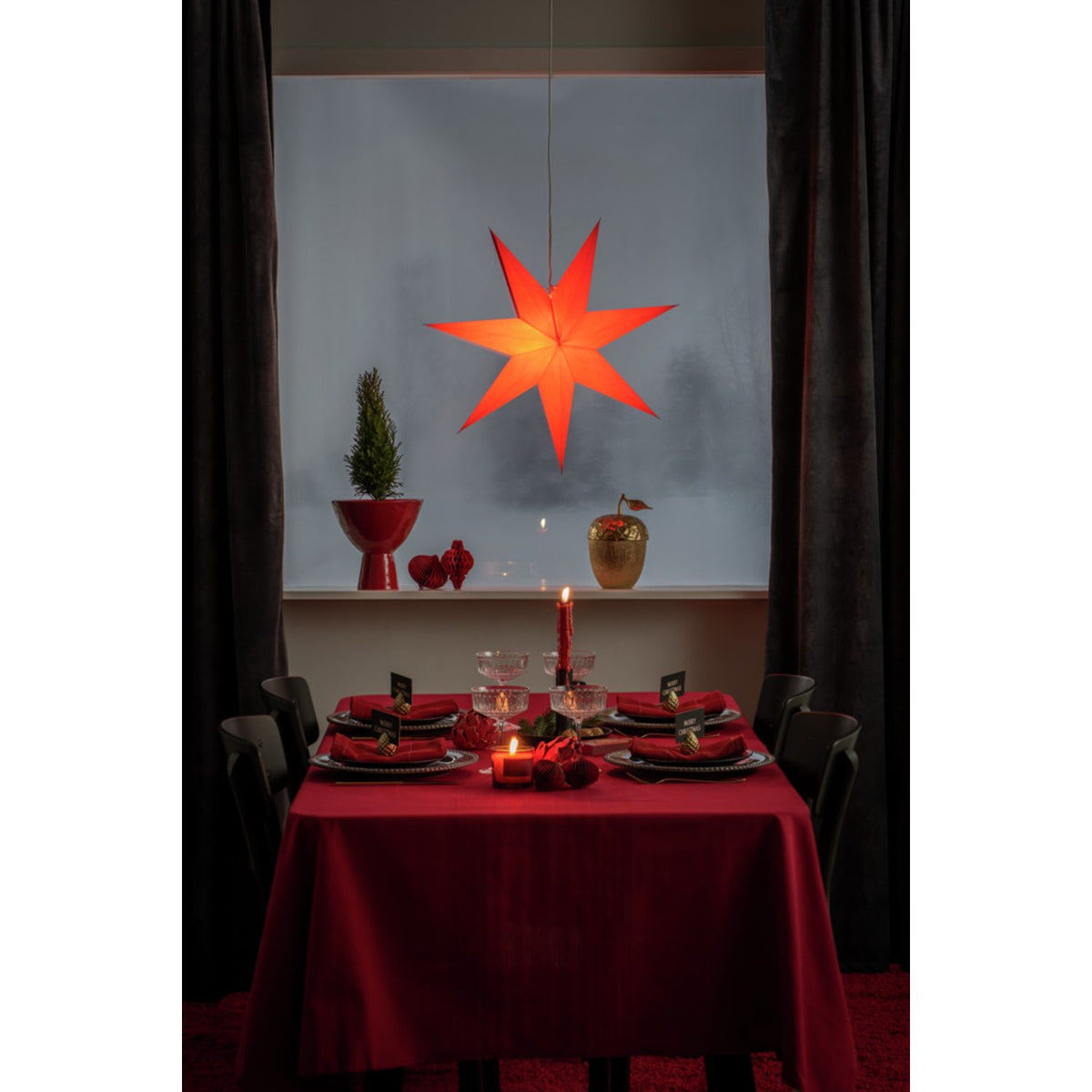 Hängande Papper Röd med Sladdställ Julstjärna Inne 60 cm