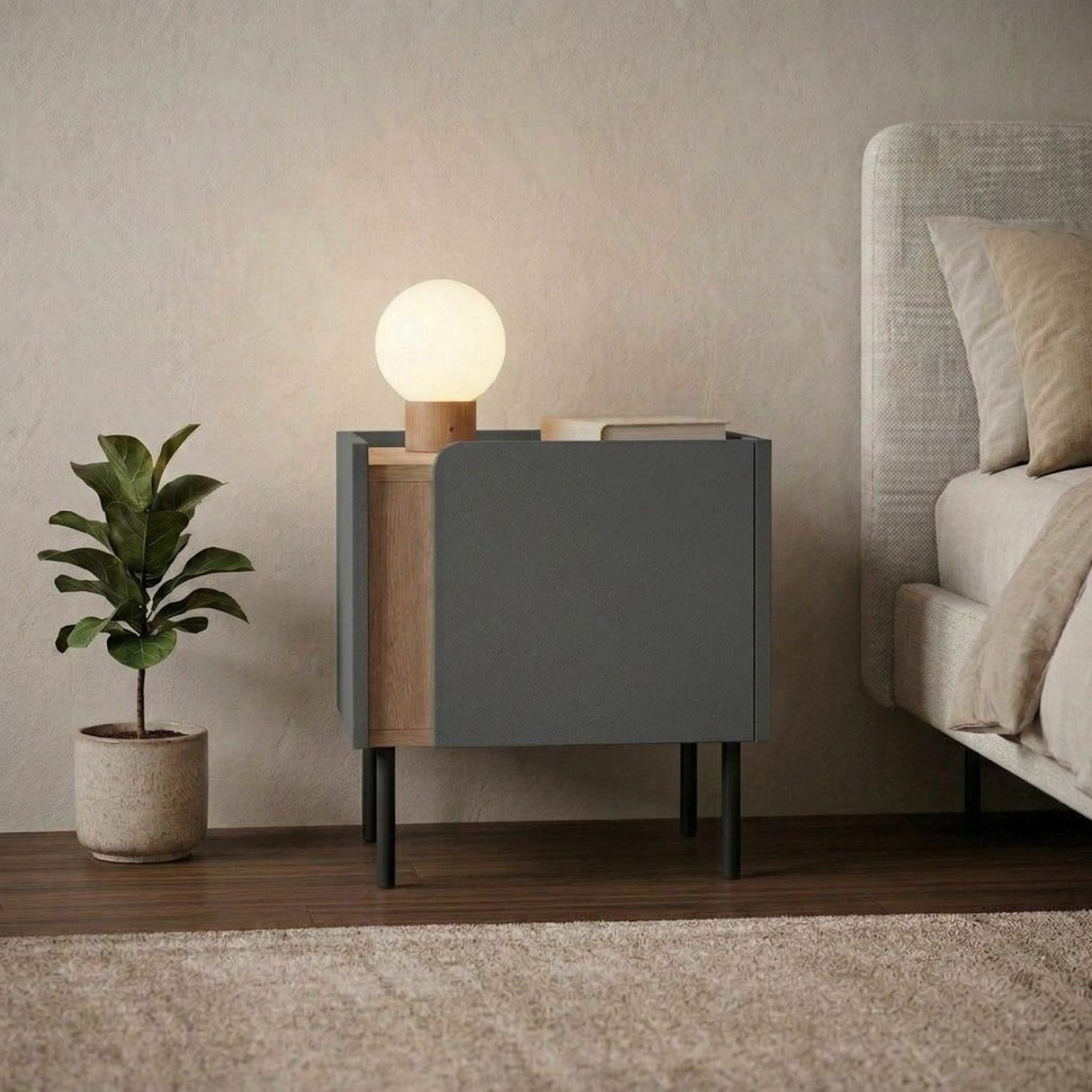 Lucile (45,5 x 47,8 x 35 cm) Nattduksbord Naturlig ek antracit svart