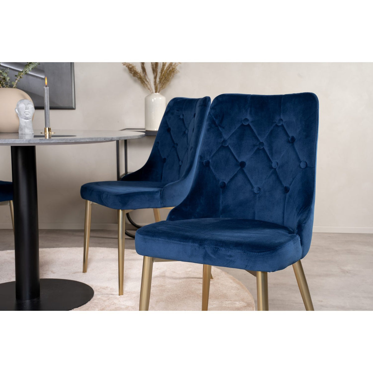 Estelle, Velvet Deluxe Rund matgrupp Blå, Guld, Svart,Mörkgrå, ⌀106