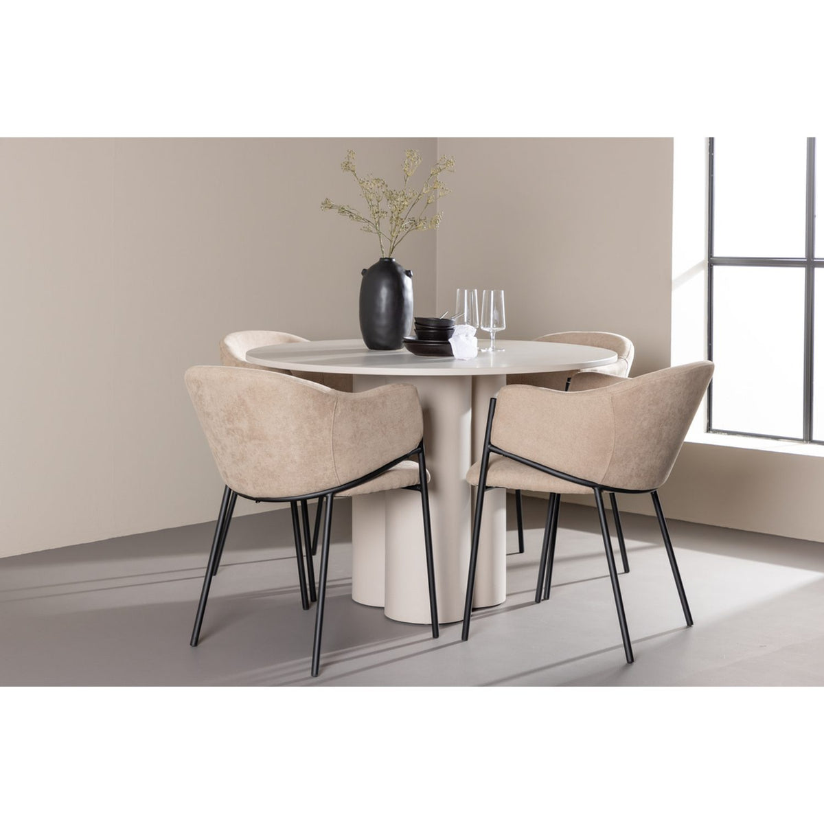Olivia, Evelina Rund matgrupp Beige,Svart, Beige, ⌀110