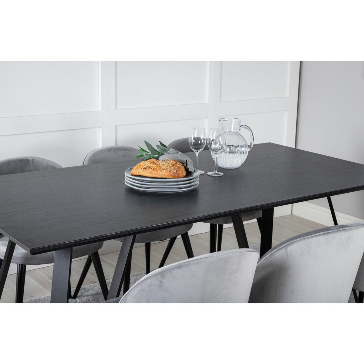 Marina, Velvet Rektangulär matgrupp Svart