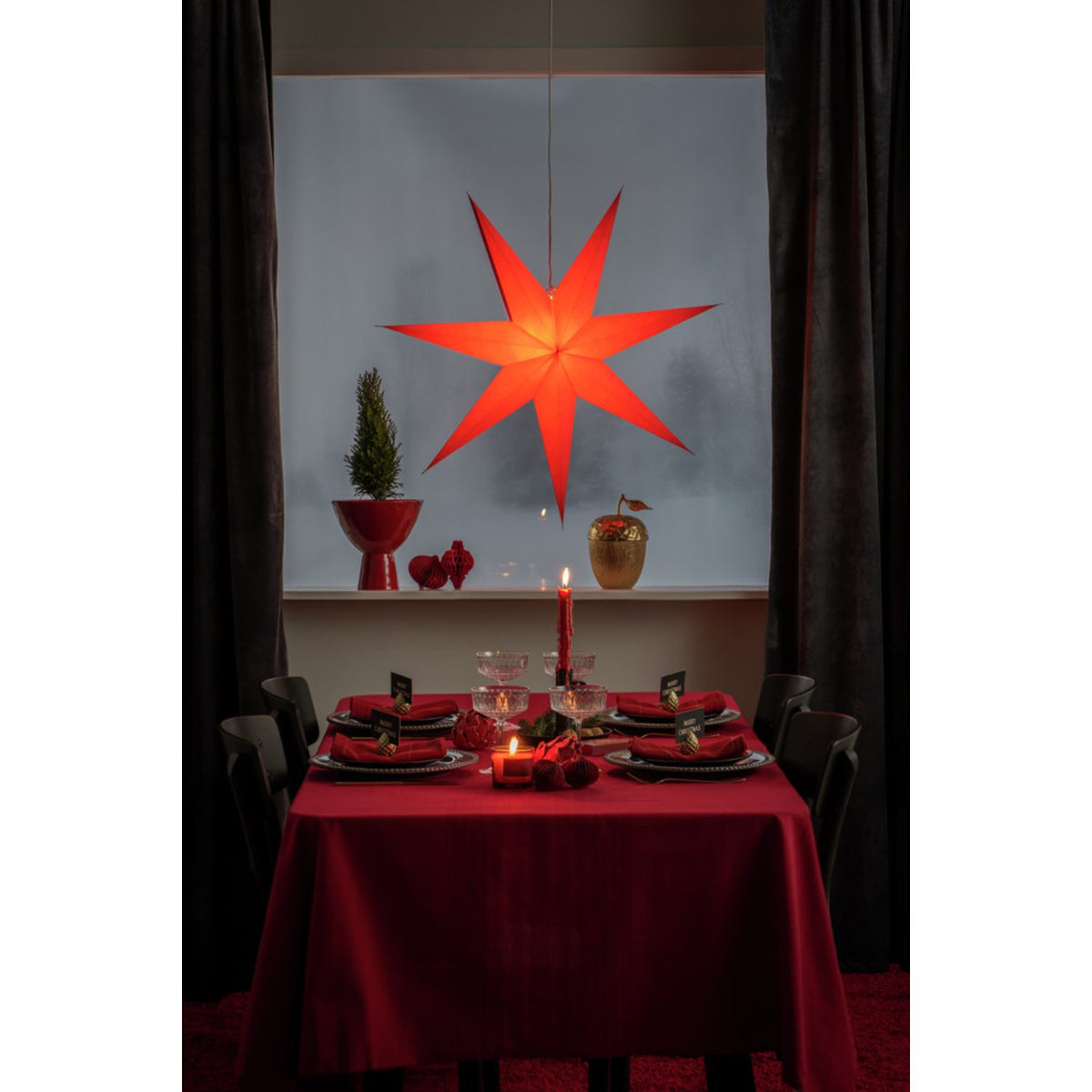Hängande Papper Röd med Sladdställ Julstjärna Inne 78 cm