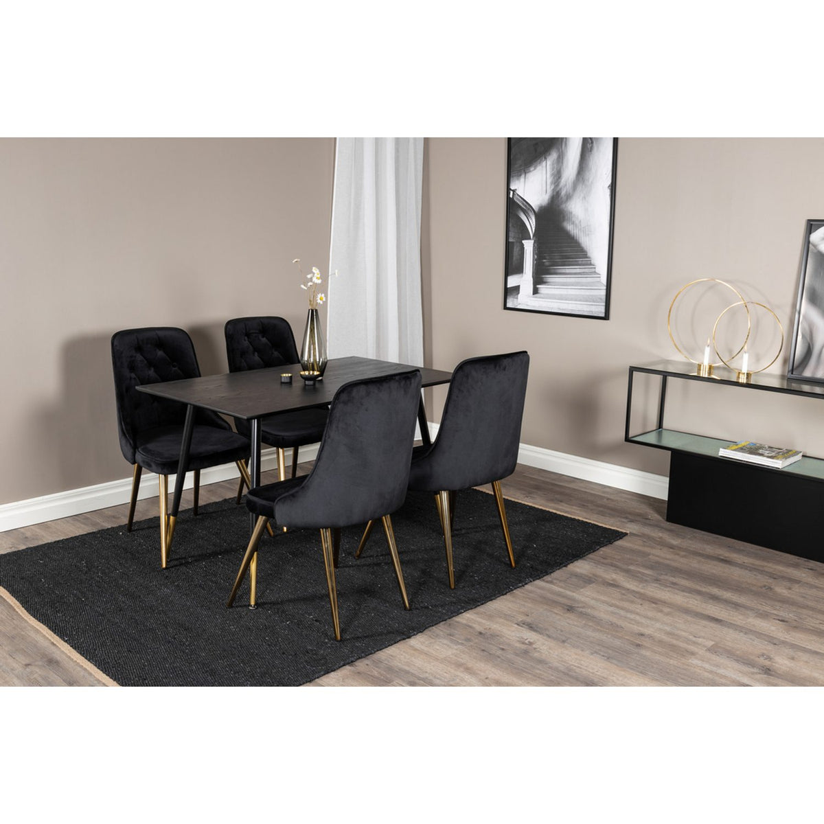 Dipp, Velvet Deluxe Rund matgrupp Svart,Guld, Svart,Guld, 120 x 85
