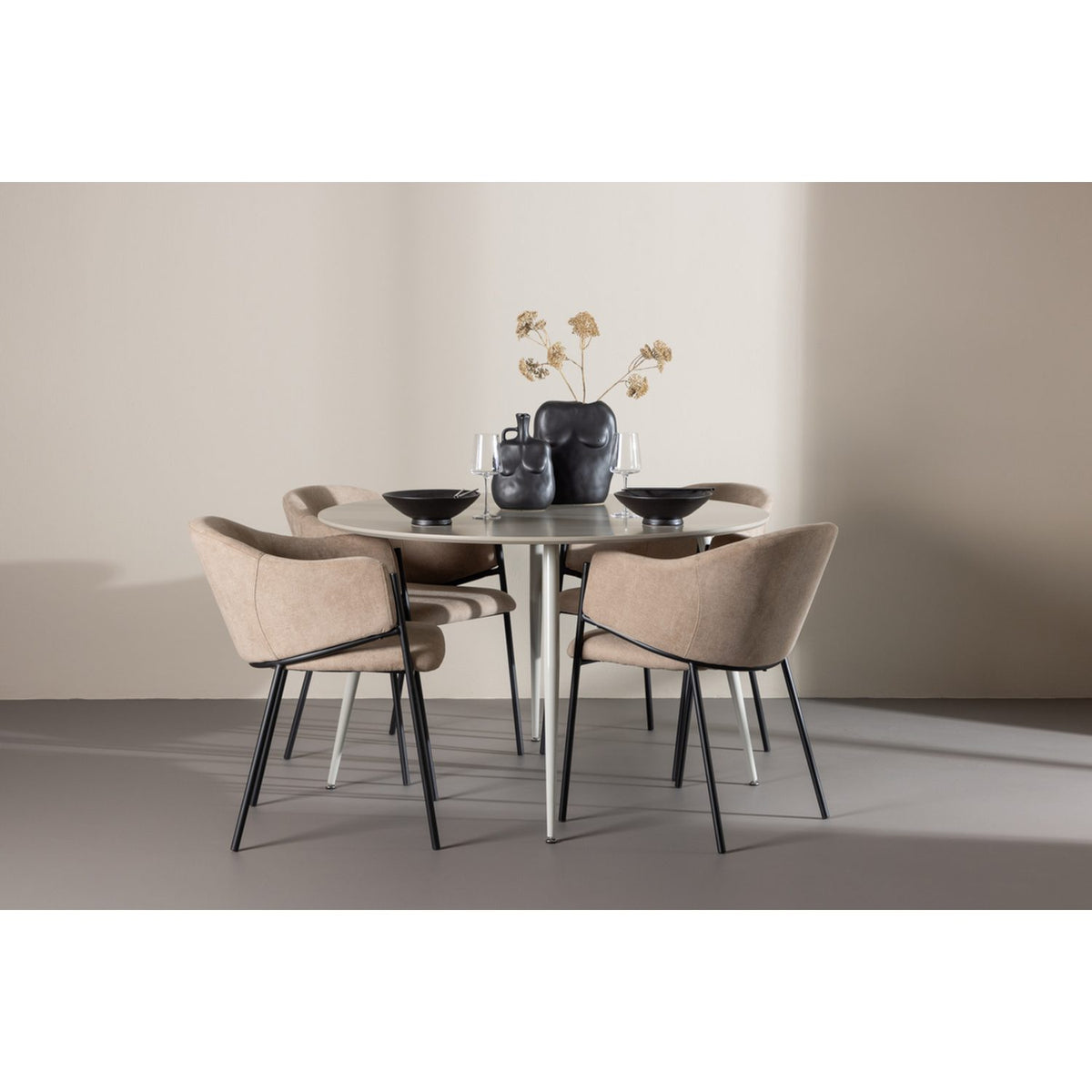Plaza, Evelina Rund matgrupp Beige,Svart, Beige, ⌀120