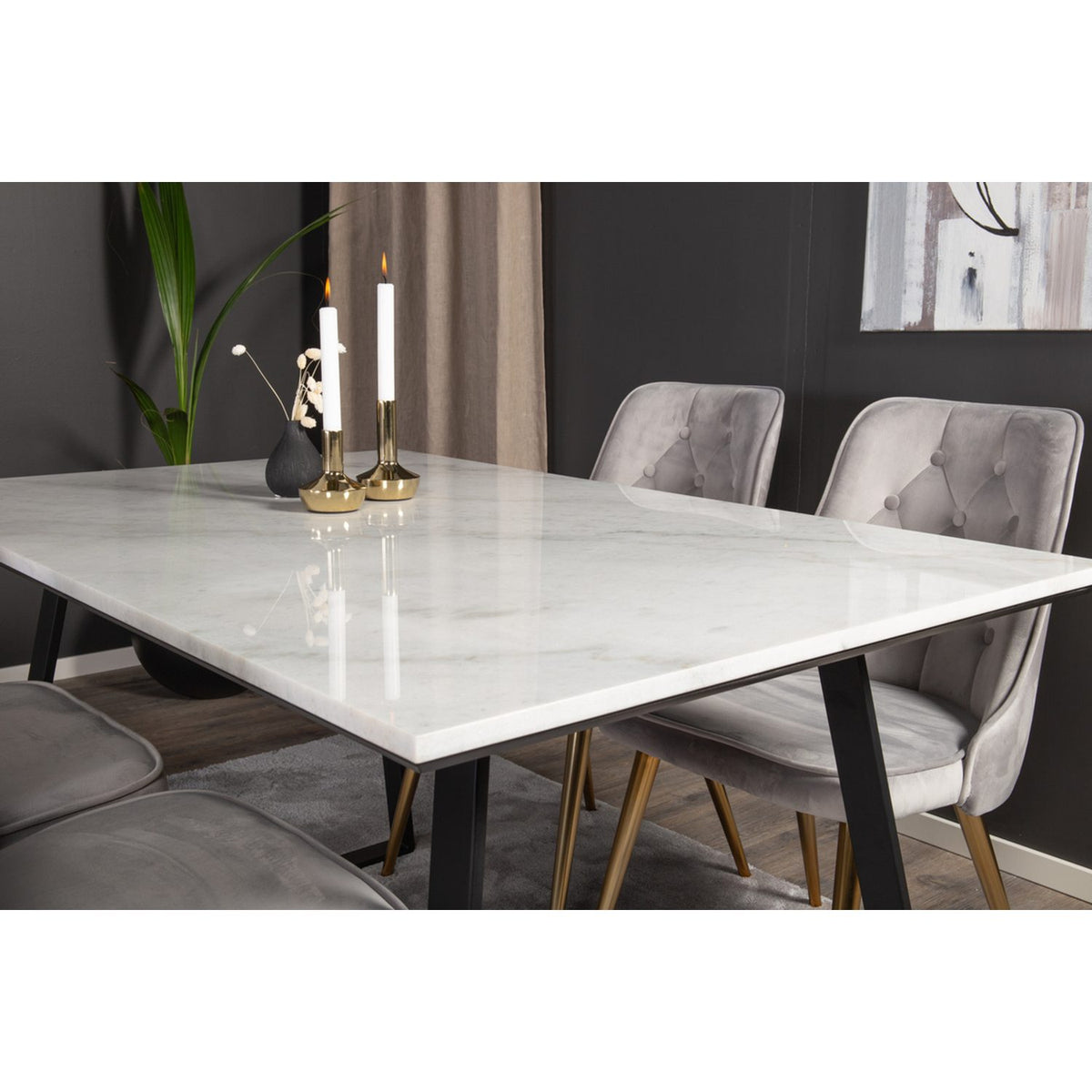 Estelle, Velvet Deluxe Rektangulär matgrupp Guld, Svart,Vit, 140 x 90