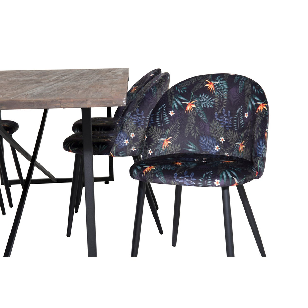 Padang, Velvet Rektangulär matgrupp Svart, Svart,Natur, 250 x 100