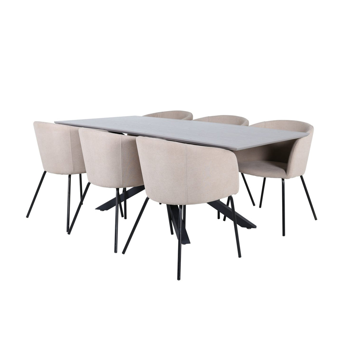 Piazza, Berit Rektangulär matgrupp Beige, Svart, Svart, mörkgrå, 180 x 90