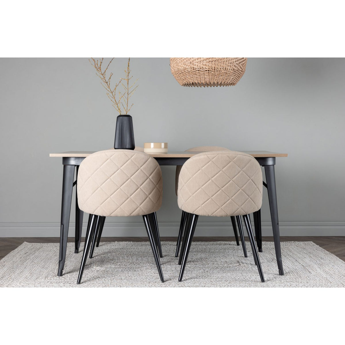 Tempe, Velvet Rektangulär matgrupp Beige, Svart, Valnöt, 140 x 80