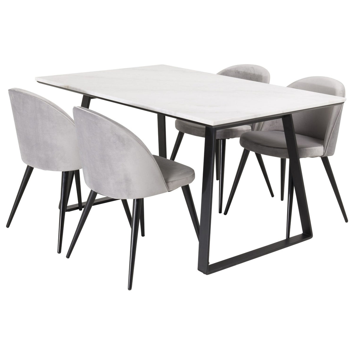 Estelle, Velvet Rektangulär matgrupp Svart,Grå, Svart,Vit, 140 x 90