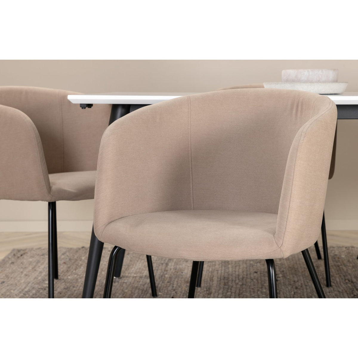 Jimmy, Berit Rektangulär matgrupp Beige, Svart, Svart,Vitt, 195 x 90