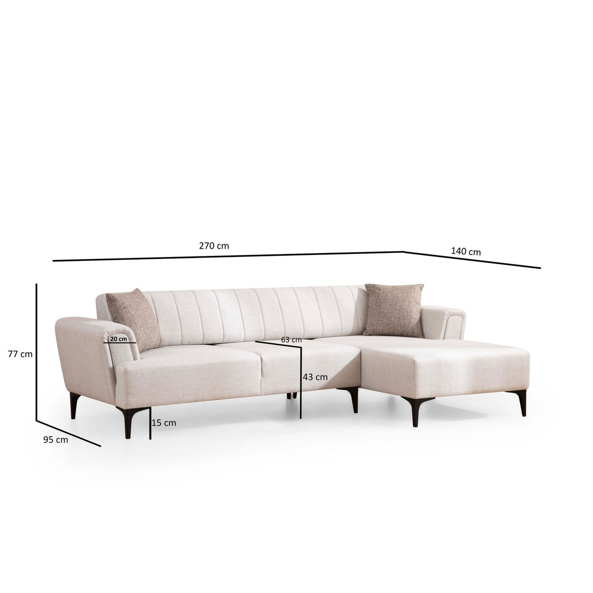 Maputo (270-140 x 95 x 77 cm) Hörnsoffbädd Ecru, Höger