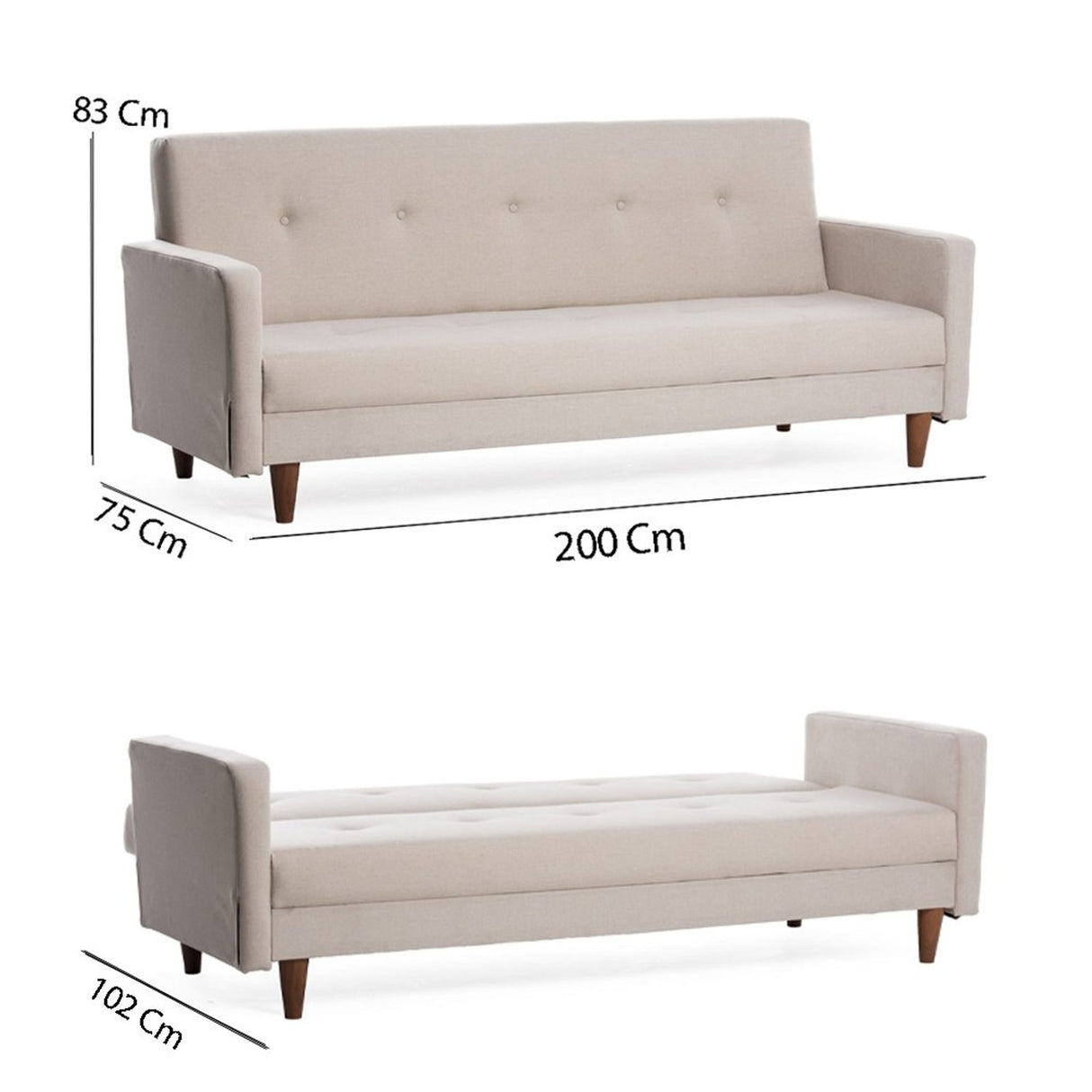 Manila (200 x 83 x 75 cm) Creme 3-sits bäddsoffa