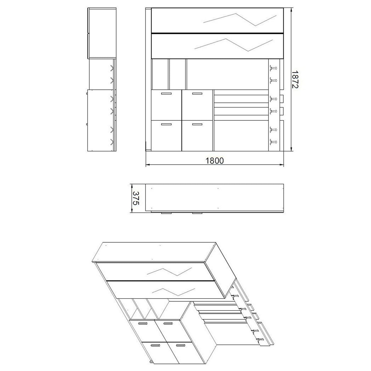 Zelino (187,2 x 180 x 37,5 cm) Hallstativ Atlantisk furu Vit