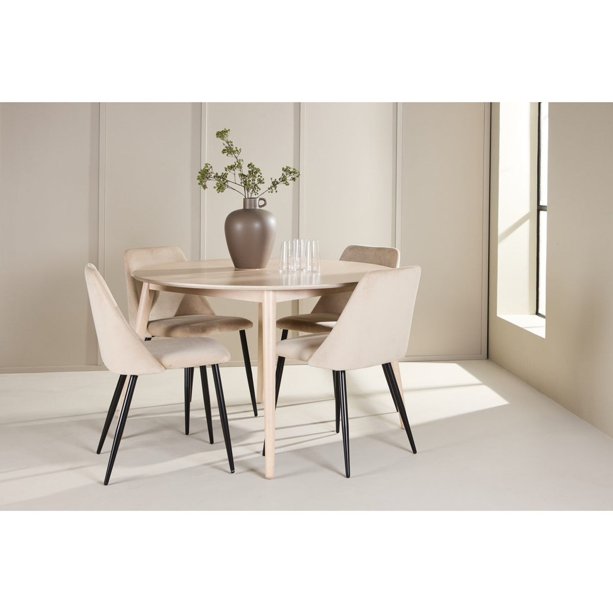 Flora, Night Runt matgrupp Beige, Svart, Vitlasyr, ⌀120