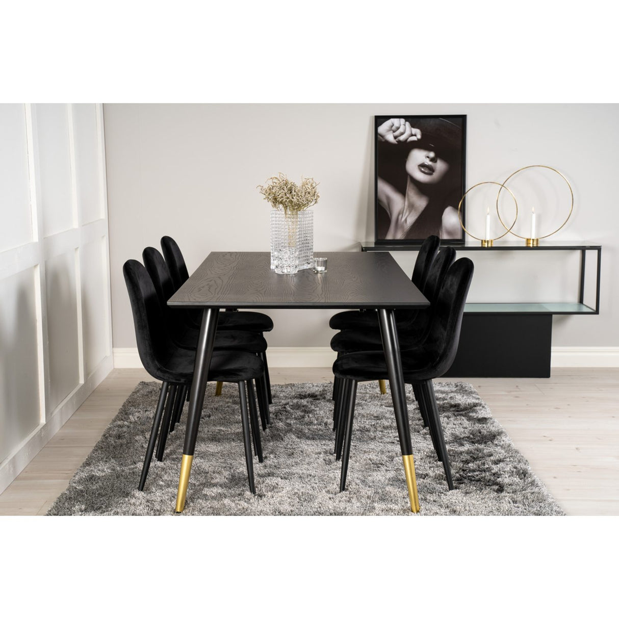 Dipp, Polar Rektangulär matgrupp Svart, Svart, Guld, 180 x 90