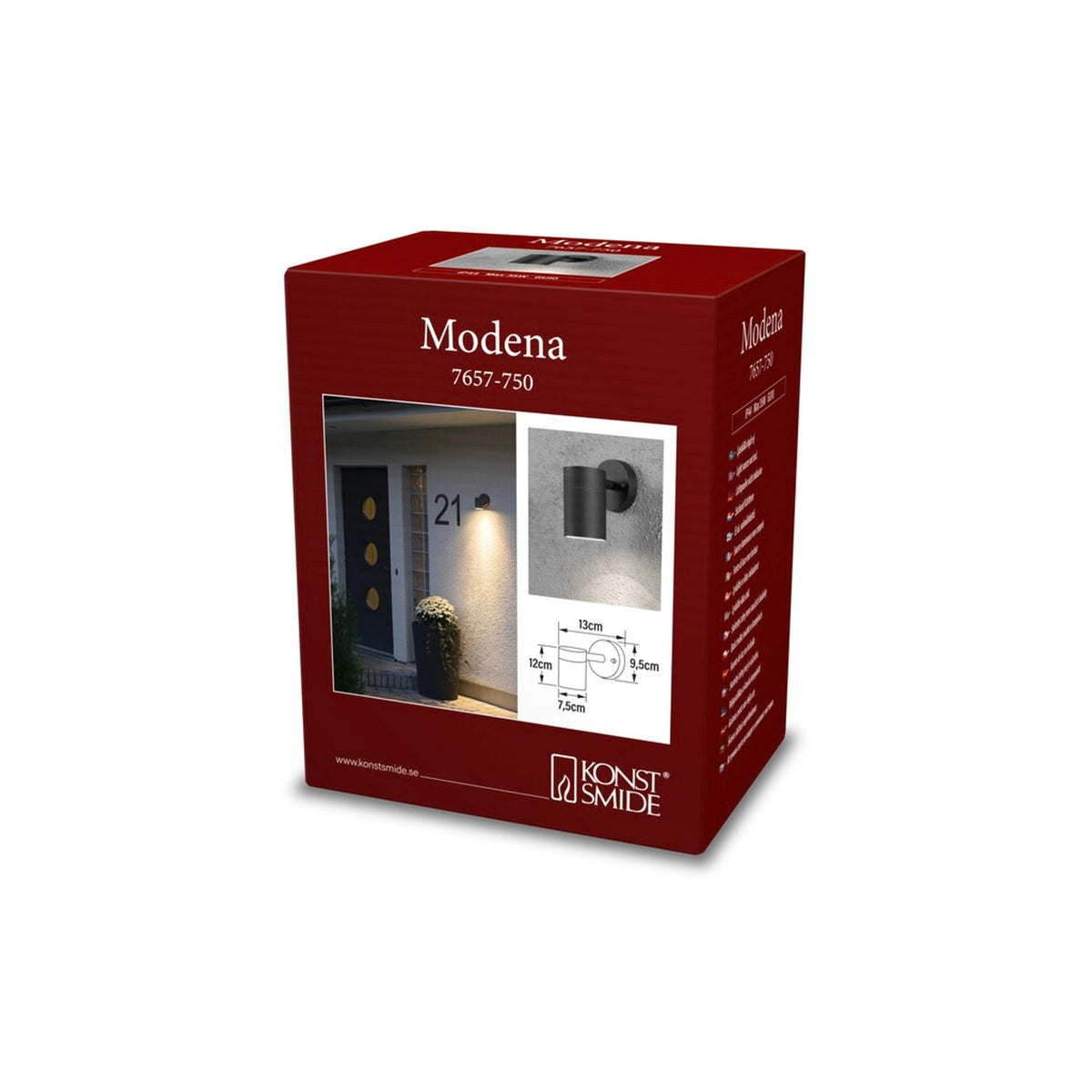 Modena Stor GU10 Ned Vägglampa Ute Svart
