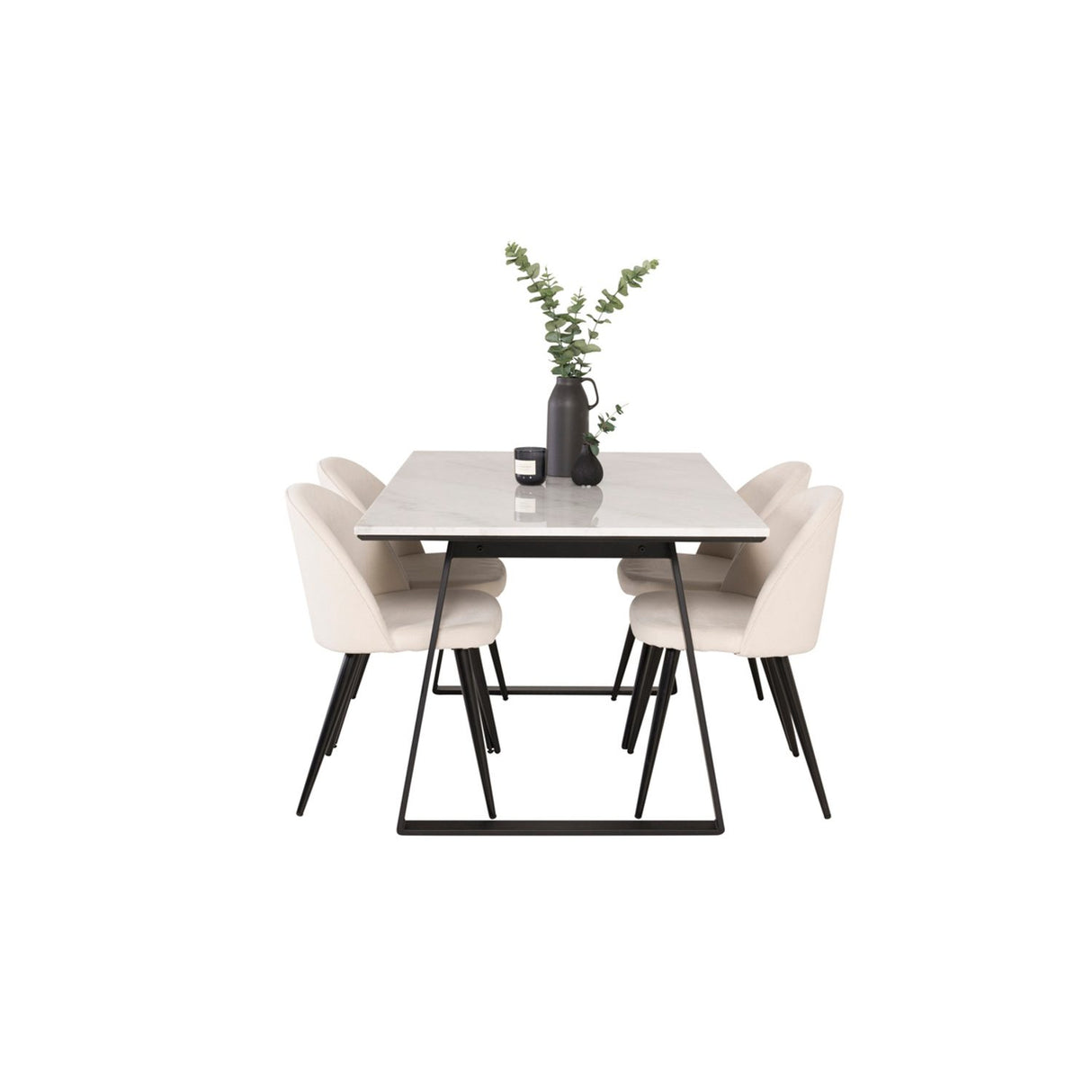 Estelle, Velvet Rektangulär matgrupp Svart, Kräm, Svart,Vitt, 140 x 90
