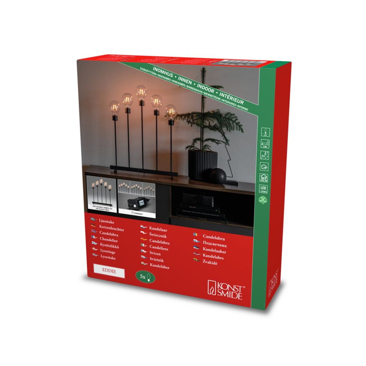 5 Ljus Metall Svart Amber LED med Dimmer Elljusstake V-form