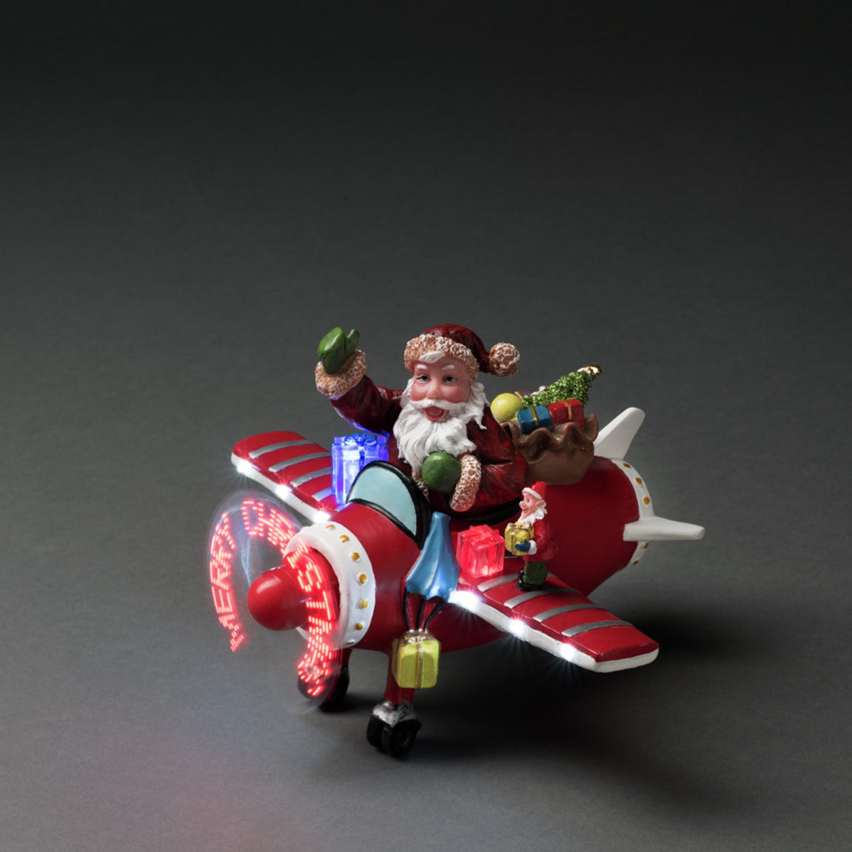 Fiberoptiskt flygplan med tomte LED Stående Ljusdekoration Inne