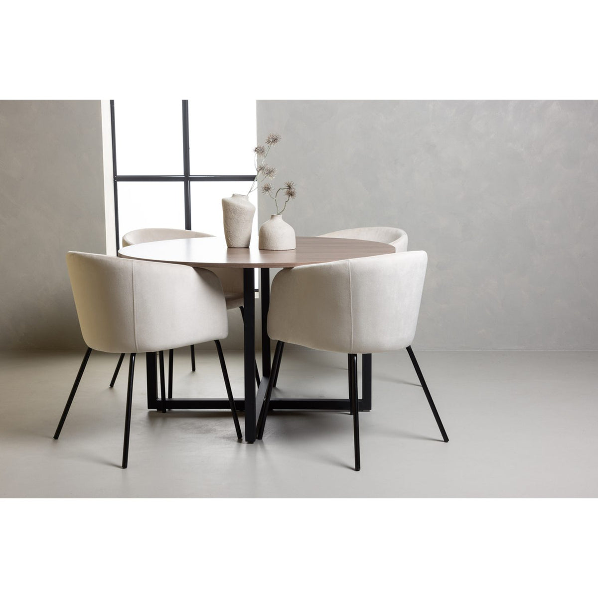 Durango, Berit Rund matgrupp Beige, Svart, Svart, valnöt, ⌀120