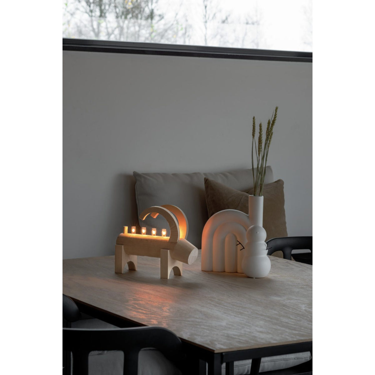 5 Ljus LED Trä Natur Julbock Elljusstake
