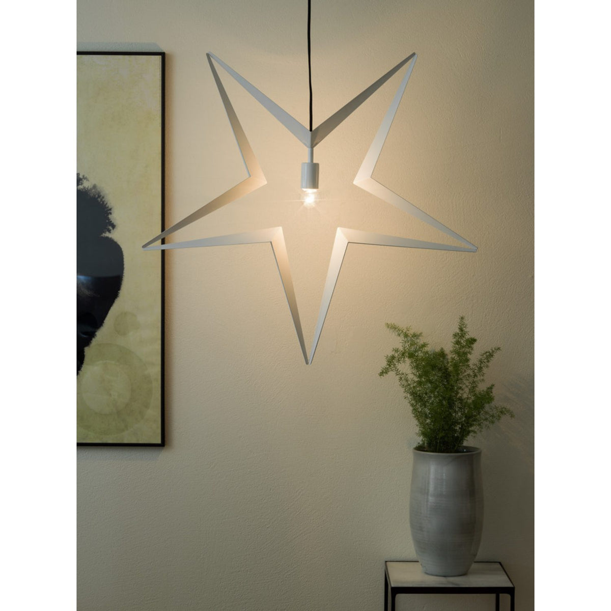 Hängande Metall Svart Textilkabel Julstjärna Inne Vit, 80 cm