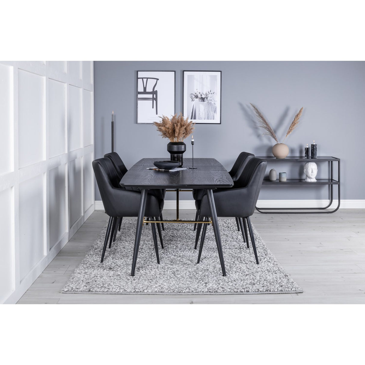 Gold, Comfort Rektangulär matgrupp Svart, Svart, 180 x 85