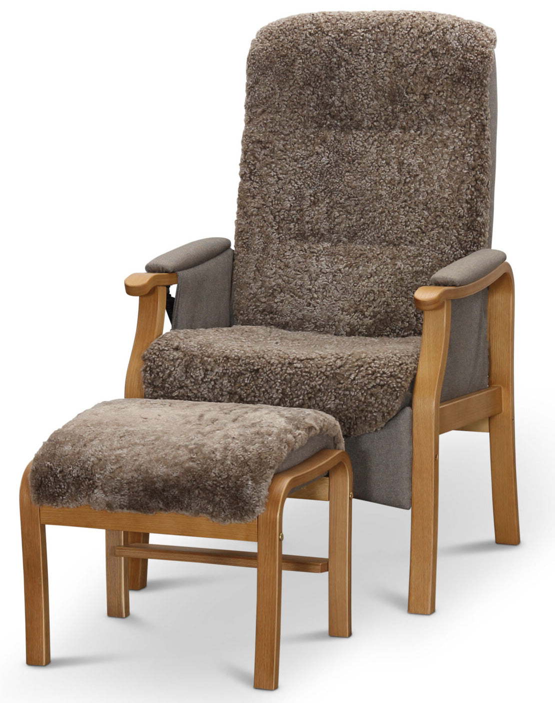 Bergen Elektrisk Reclinerfåtölj ink Pall Fårskinn Sahara