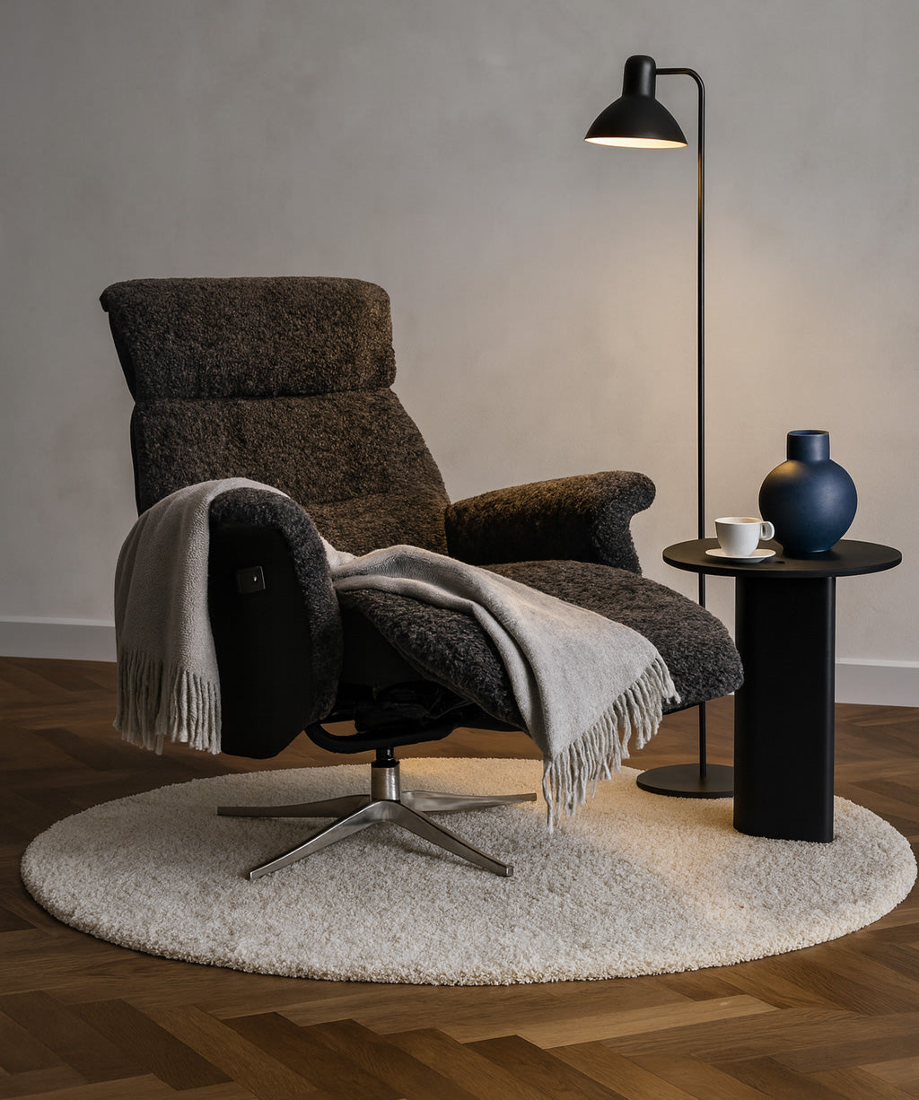 Lissabon Fåtölj Elektrisk Recline Fårskinn Mörkgrå