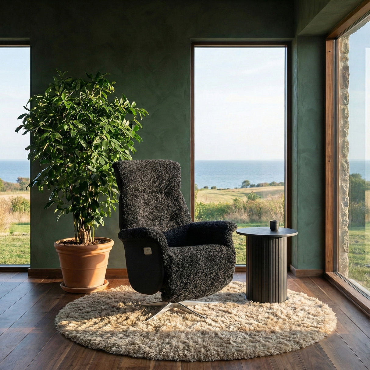 Lissabon Fåtölj Elektrisk Recline Fårskinn Mörkgrå