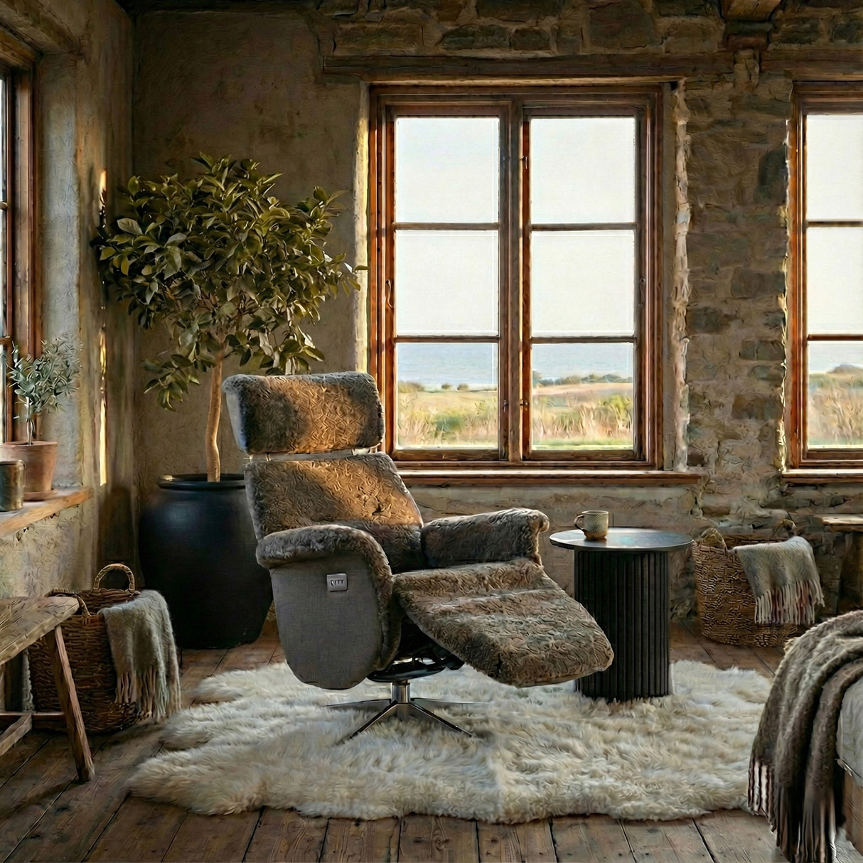 Lissabon Fåtölj Elektrisk Recline Sahara Fårskinn