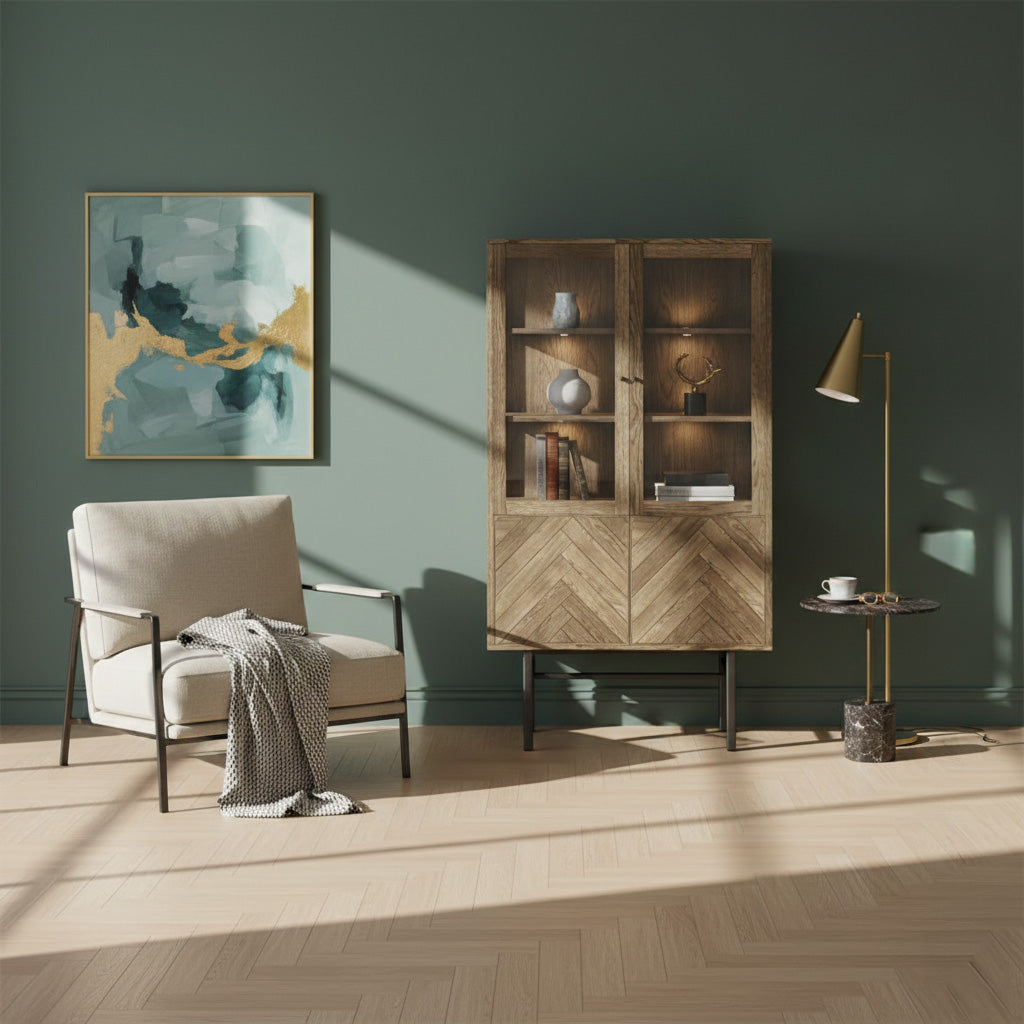 Vitrinskåp Nr.230 Fiskbensdörrar 100x180 cm Rökoljad Ek