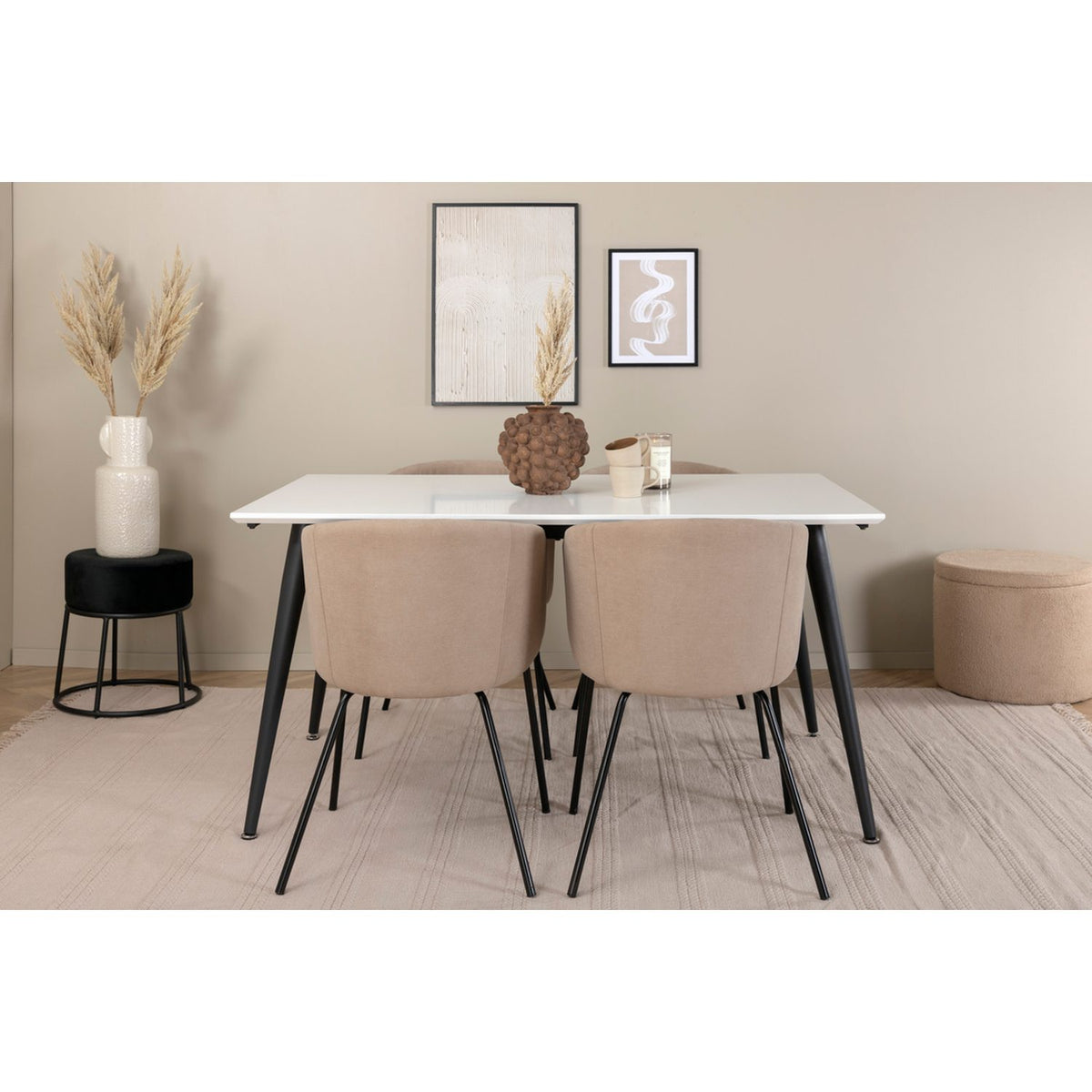 Jimmy, Berit Rektangulär matgrupp Beige, Svart, Svart,Vitt, 150 x 90