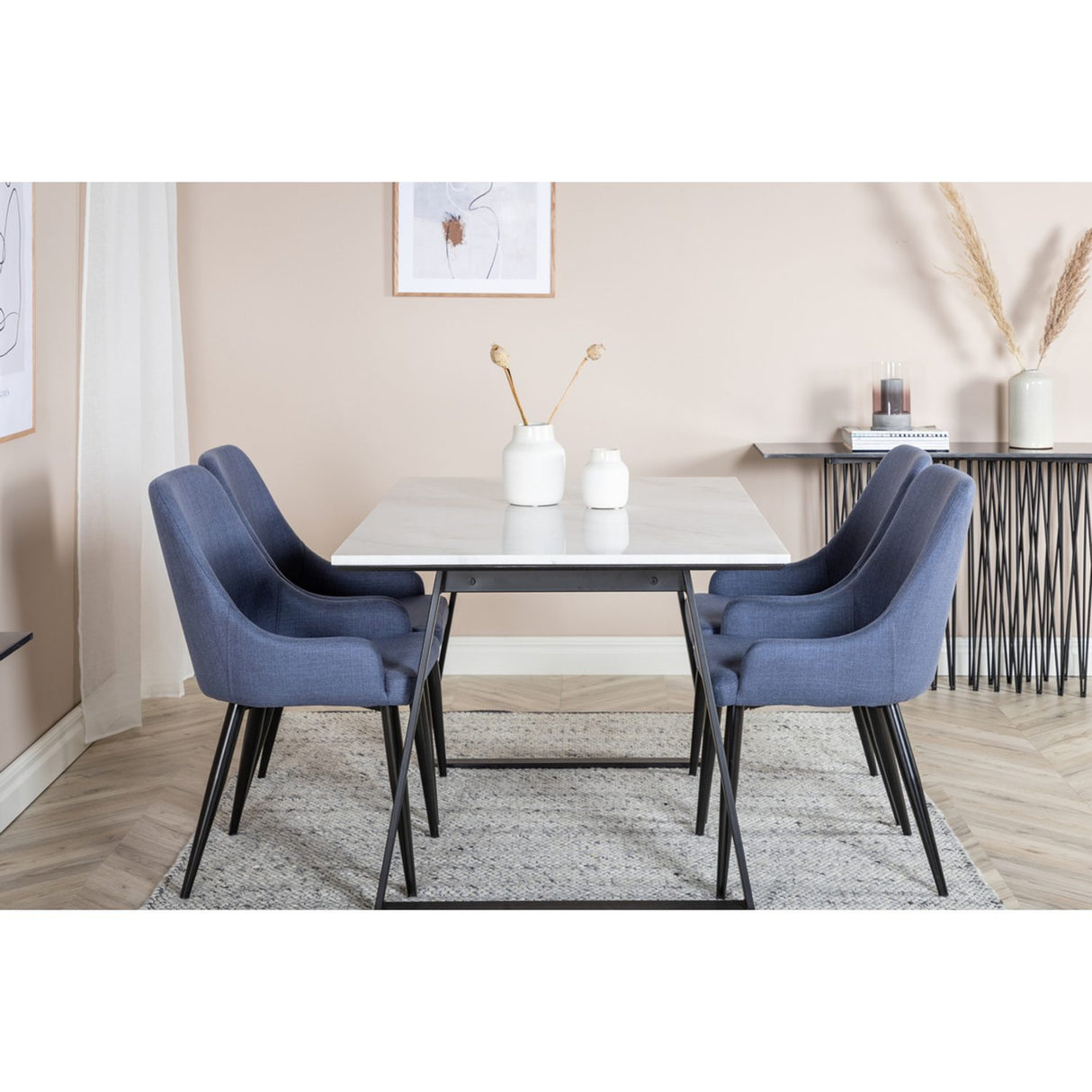 Estelle, Plaza Rektangulär matgrupp Svart,Blå, Svart, vit, 140 x 90