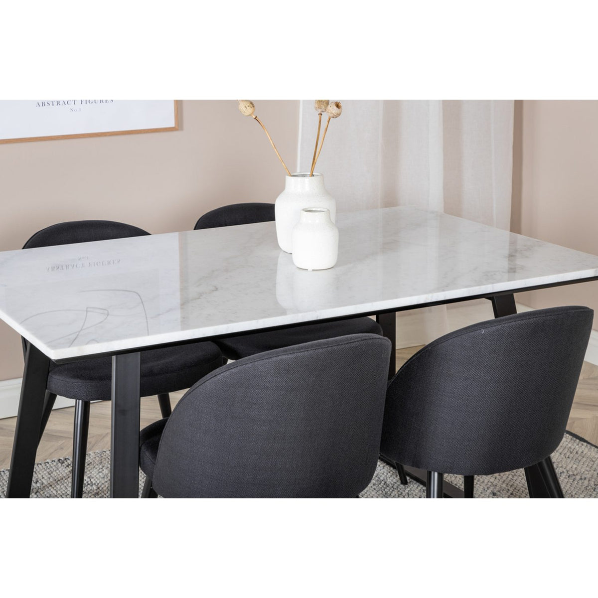 Estelle, Velvet Rektangulär matgrupp Svart, Svart, vit, 140 x 90